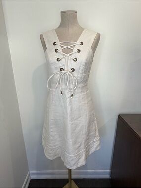 J. Crew Lace-Up Structured Linen Dress - Ivory Size 00